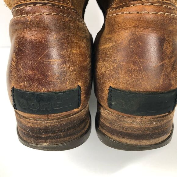 Sorel Major Pull On Boots Tan Brown Leather Mid Calf Buckle Moto 6.5 Nl2166-242 - Picture 8 of 12